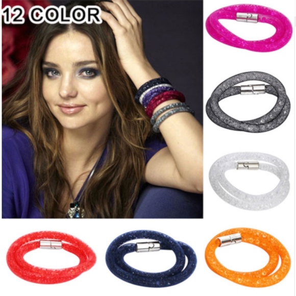 Green Double Mesh Crystal Wrap Bangle Bracelet - Picture 4 of 8